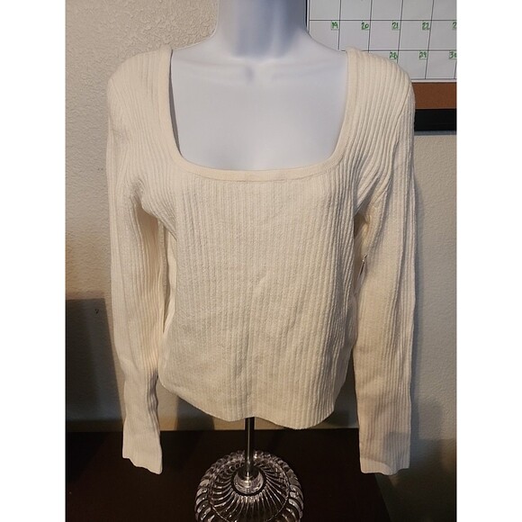 Old Navy Sweaters - Old Navy Cream Square Neck Sweater Womens Size M Medium Ribbed Knit Pullover